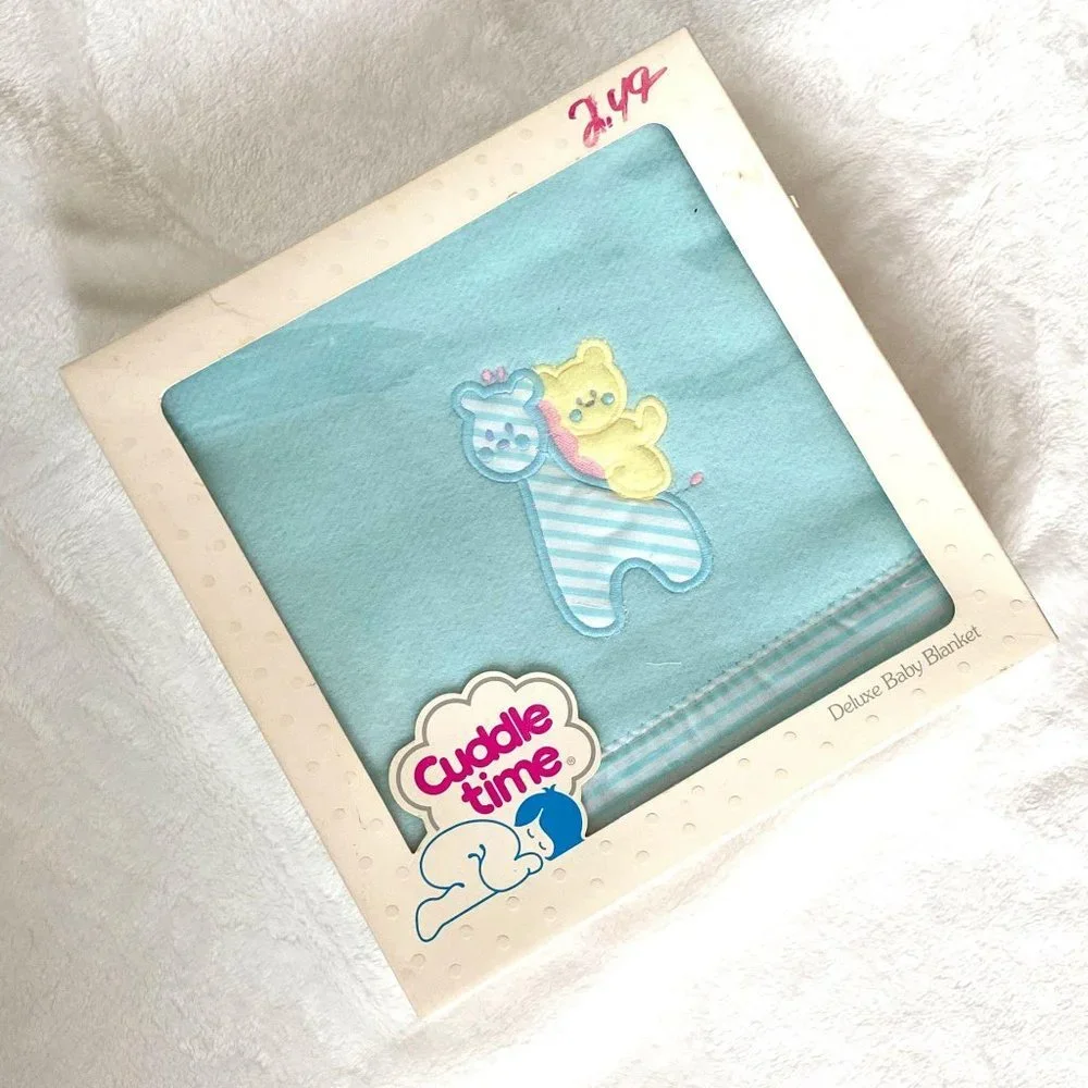 VTG Cuddle Time blue‎ baby crib blanket acrylic